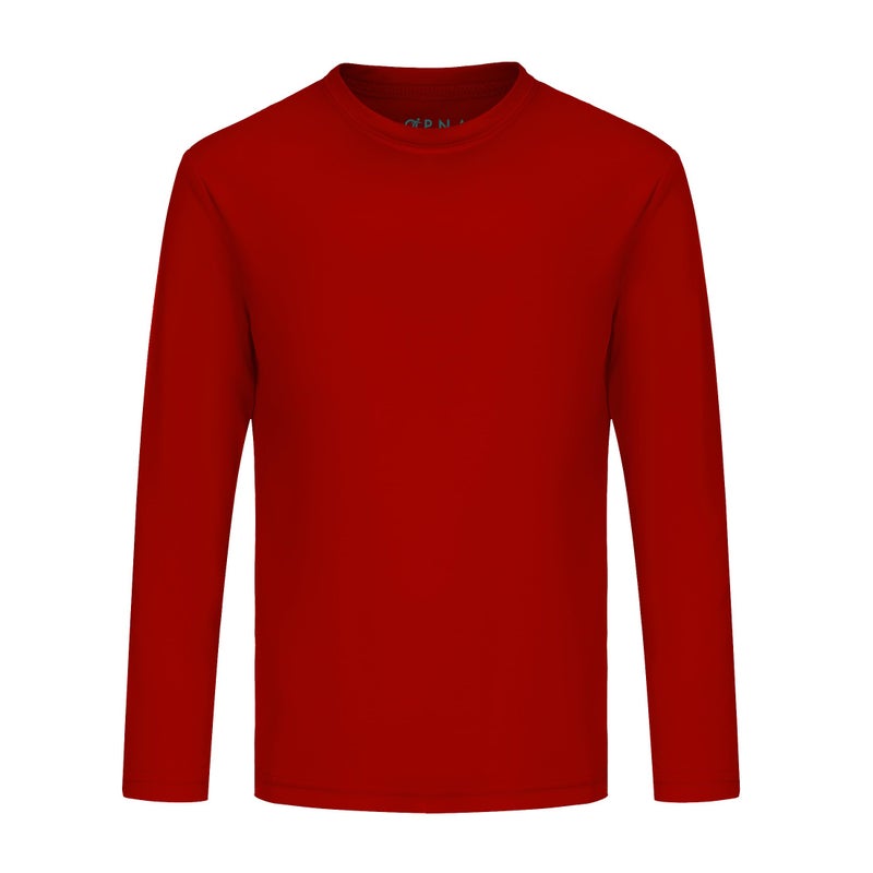 OPNA Youth Athletic Performance Long Sleeve Shirts for Boys or Girls Moisture Wicking, X-Large, Red - Image 1